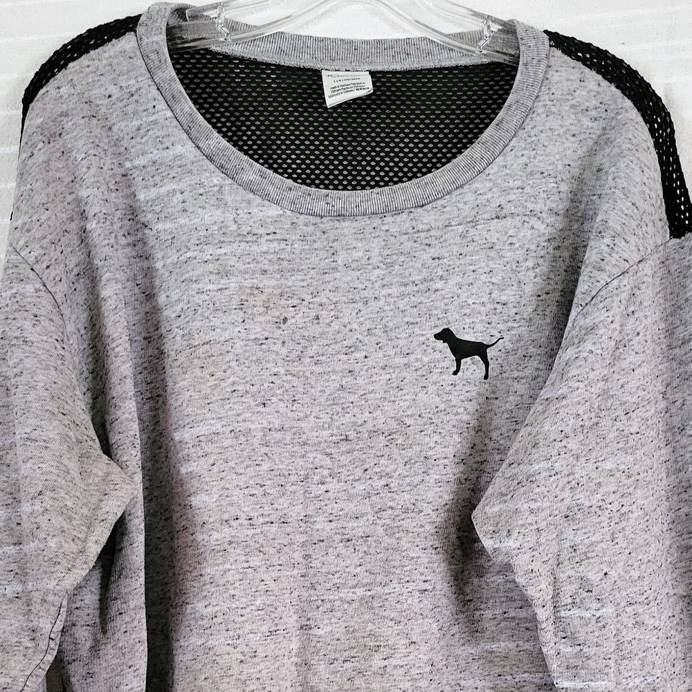 Victoria's Secret PINK Heather Grey Cropped Logo Sweatshirt Mesh Detail Large